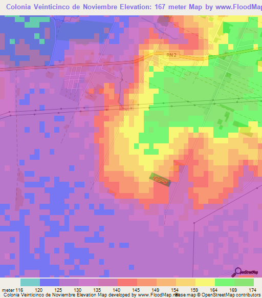 Colonia Veinticinco de Noviembre,Paraguay Elevation Map