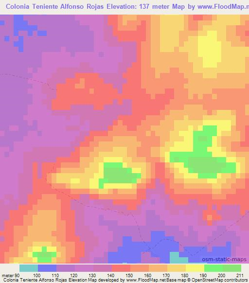 Colonia Teniente Alfonso Rojas,Paraguay Elevation Map