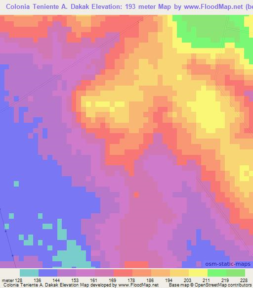 Colonia Teniente A. Dakak,Paraguay Elevation Map