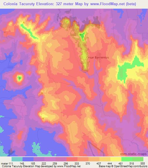 Colonia Tacuruty,Paraguay Elevation Map