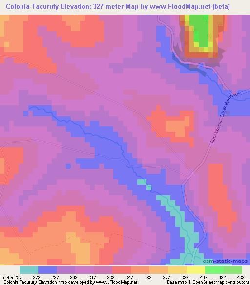 Colonia Tacuruty,Paraguay Elevation Map