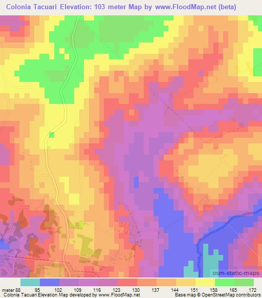Colonia Tacuari,Paraguay Elevation Map