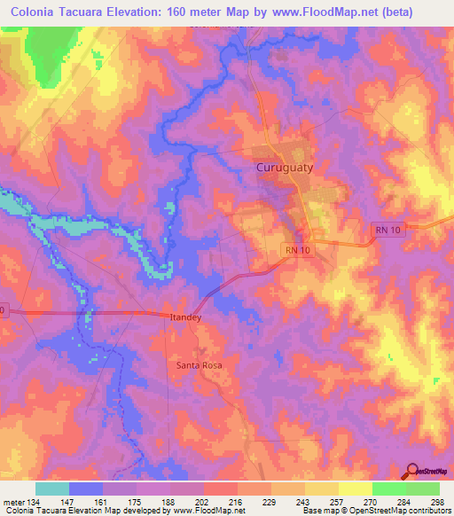 Colonia Tacuara,Paraguay Elevation Map
