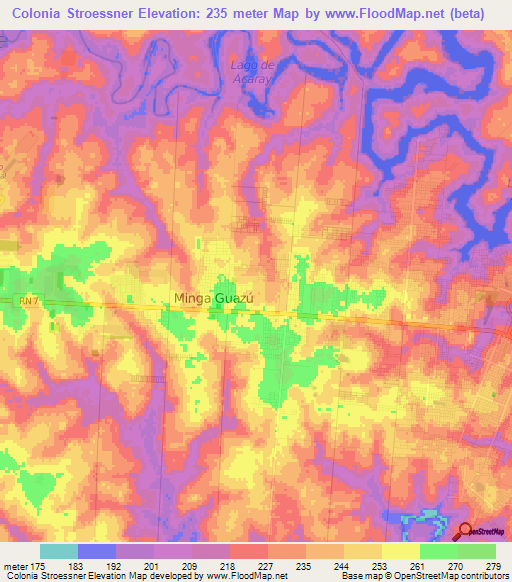 Colonia Stroessner,Paraguay Elevation Map