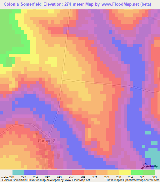 Colonia Somerfield,Paraguay Elevation Map