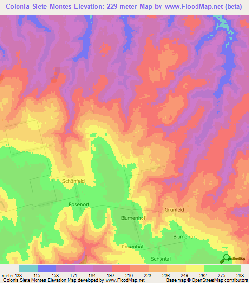 Colonia Siete Montes,Paraguay Elevation Map