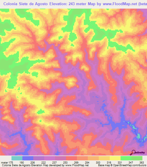 Colonia Siete de Agosto,Paraguay Elevation Map