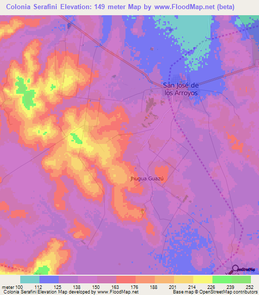 Colonia Serafini,Paraguay Elevation Map