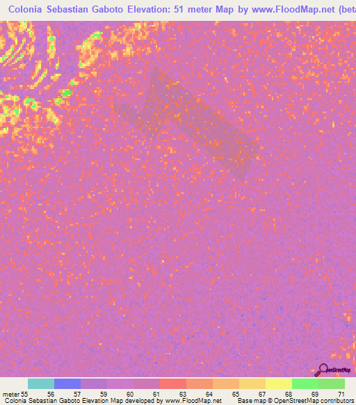 Colonia Sebastian Gaboto,Paraguay Elevation Map