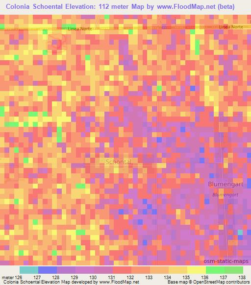 Colonia Schoental,Paraguay Elevation Map