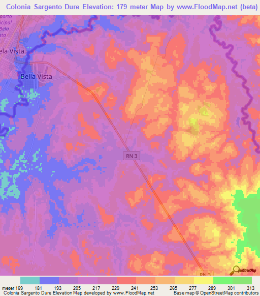 Colonia Sargento Dure,Paraguay Elevation Map