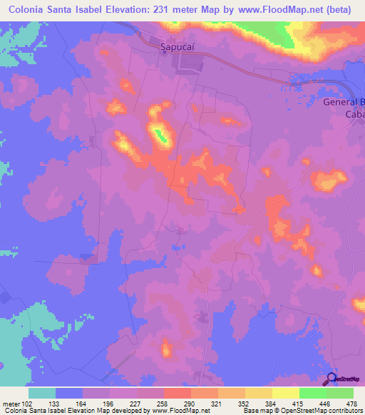 Colonia Santa Isabel,Paraguay Elevation Map