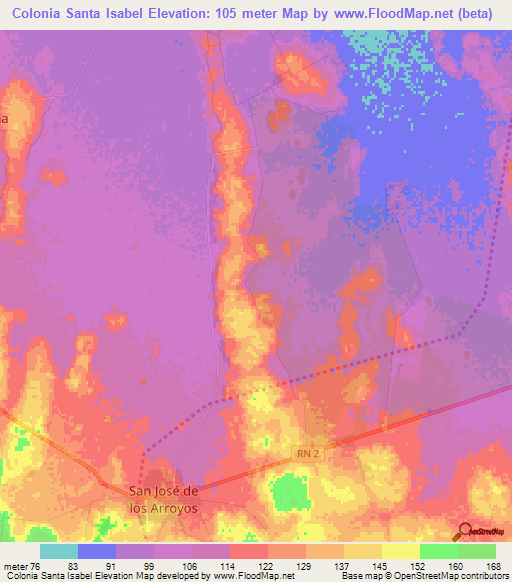 Colonia Santa Isabel,Paraguay Elevation Map