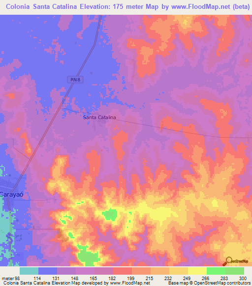 Colonia Santa Catalina,Paraguay Elevation Map