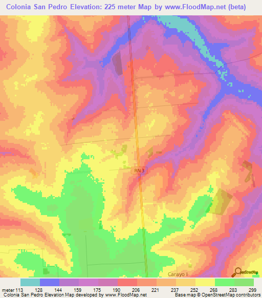Colonia San Pedro,Paraguay Elevation Map