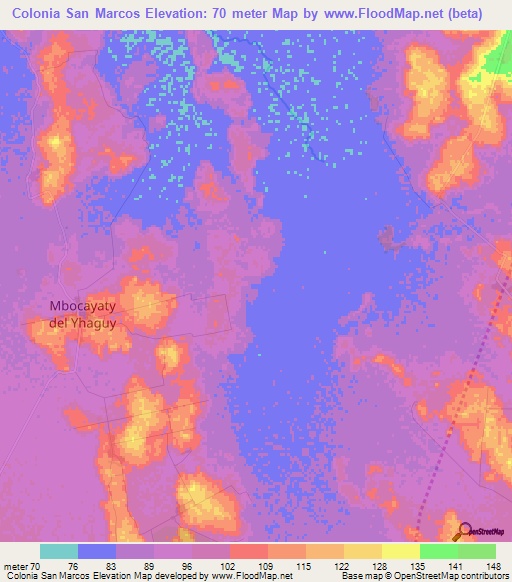 Colonia San Marcos,Paraguay Elevation Map