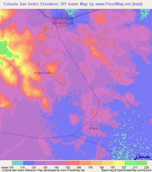 Colonia San Isidro,Paraguay Elevation Map