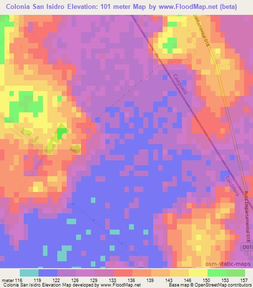 Colonia San Isidro,Paraguay Elevation Map