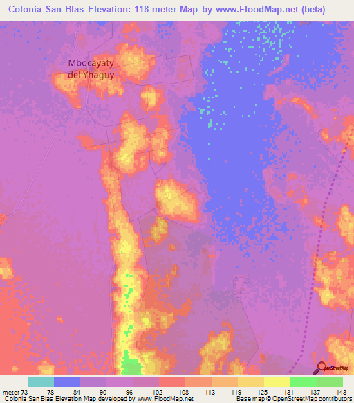 Colonia San Blas,Paraguay Elevation Map