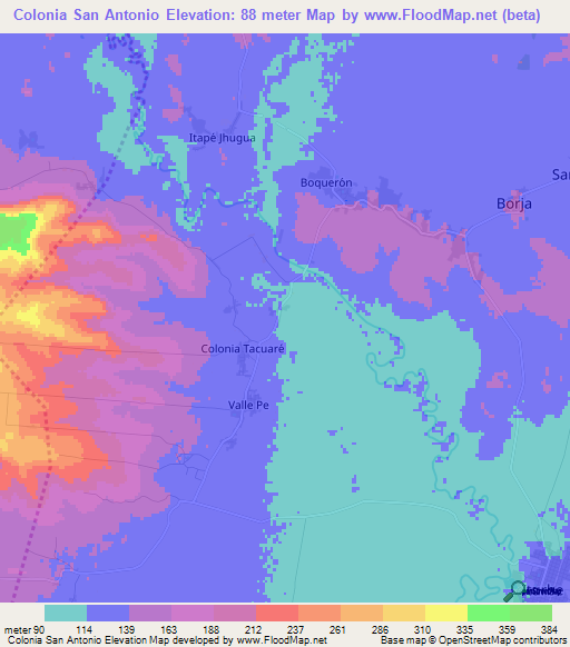 Colonia San Antonio,Paraguay Elevation Map