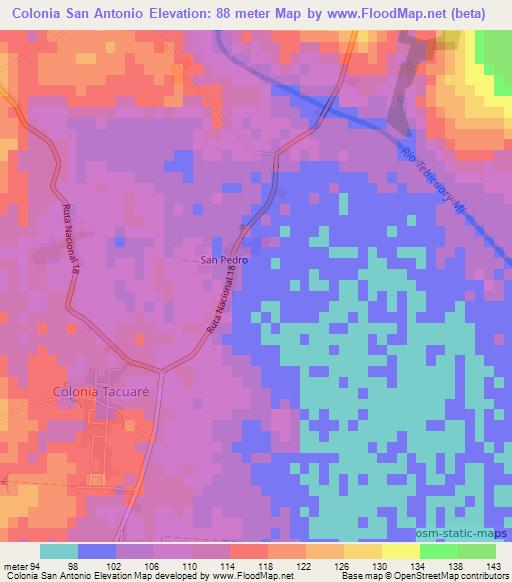 Colonia San Antonio,Paraguay Elevation Map
