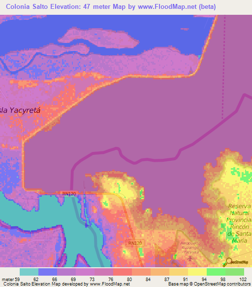 Colonia Salto,Paraguay Elevation Map
