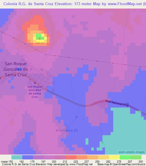 Colonia R.G. de Santa Cruz,Paraguay Elevation Map