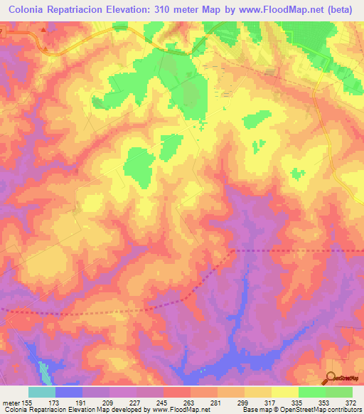 Colonia Repatriacion,Paraguay Elevation Map