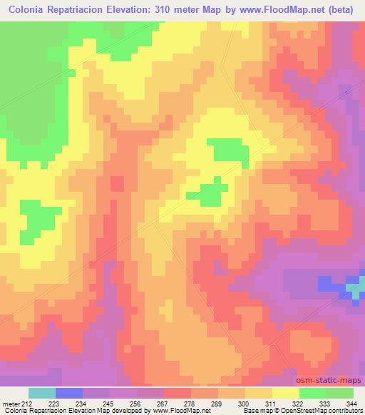 Colonia Repatriacion,Paraguay Elevation Map