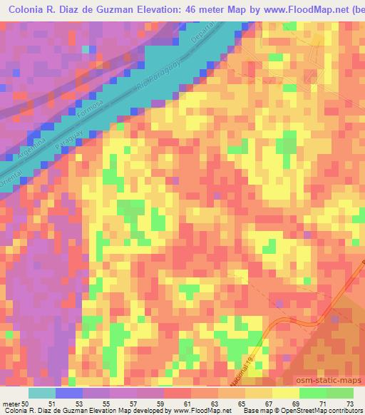 Colonia R. Diaz de Guzman,Paraguay Elevation Map