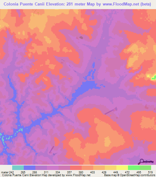 Colonia Puente Canii,Paraguay Elevation Map
