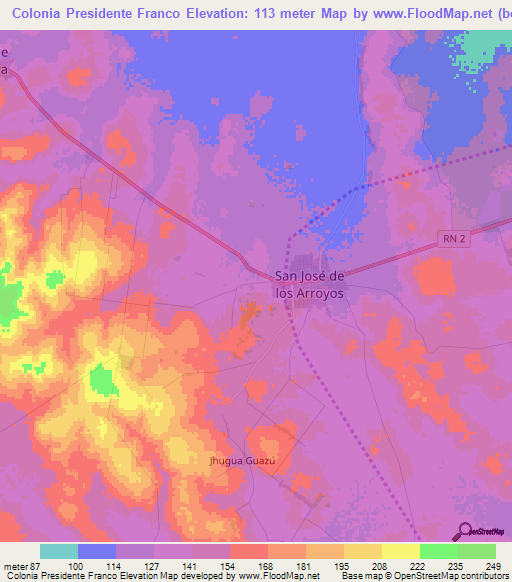 Colonia Presidente Franco,Paraguay Elevation Map