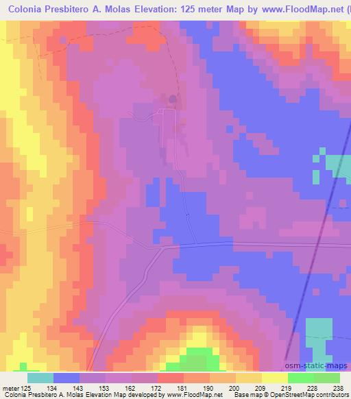 Colonia Presbitero A. Molas,Paraguay Elevation Map