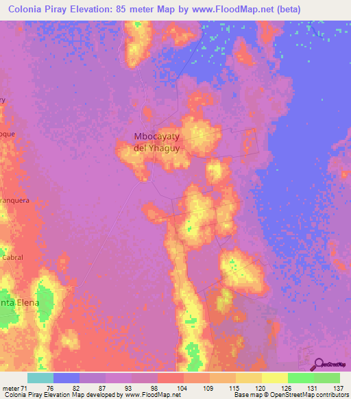 Colonia Piray,Paraguay Elevation Map