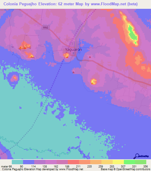 Colonia Peguajho,Paraguay Elevation Map