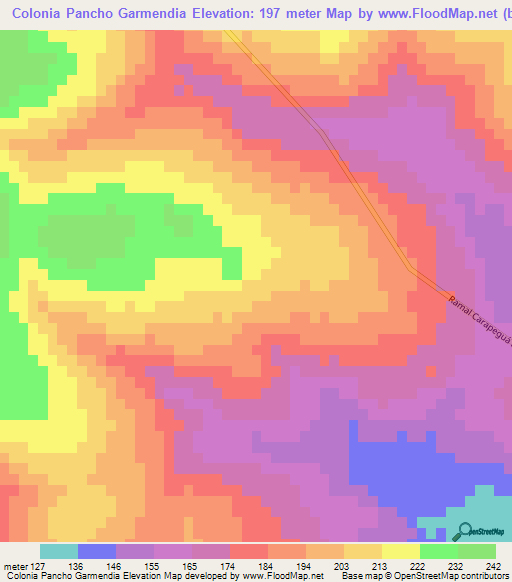 Colonia Pancho Garmendia,Paraguay Elevation Map