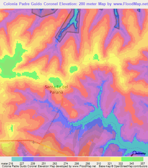 Colonia Padre Guido Coronel,Paraguay Elevation Map