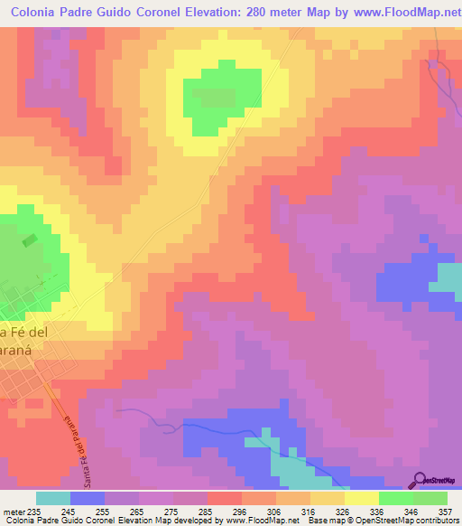 Colonia Padre Guido Coronel,Paraguay Elevation Map