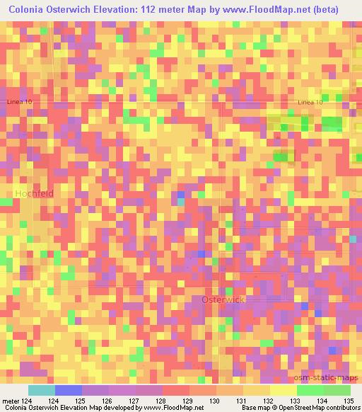 Colonia Osterwich,Paraguay Elevation Map