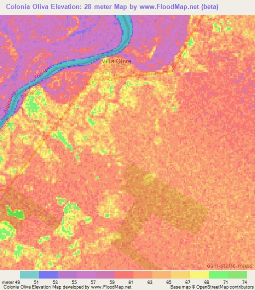 Colonia Oliva,Paraguay Elevation Map