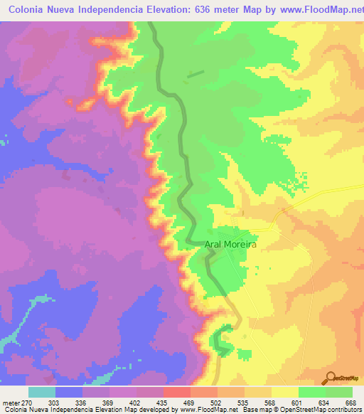 Colonia Nueva Independencia,Paraguay Elevation Map