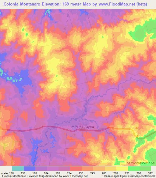 Colonia Montanaro,Paraguay Elevation Map