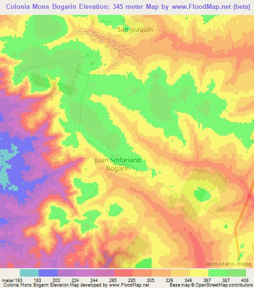 Colonia Mons Bogarin,Paraguay Elevation Map