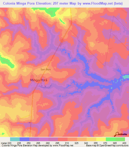 Colonia Minga Pora,Paraguay Elevation Map