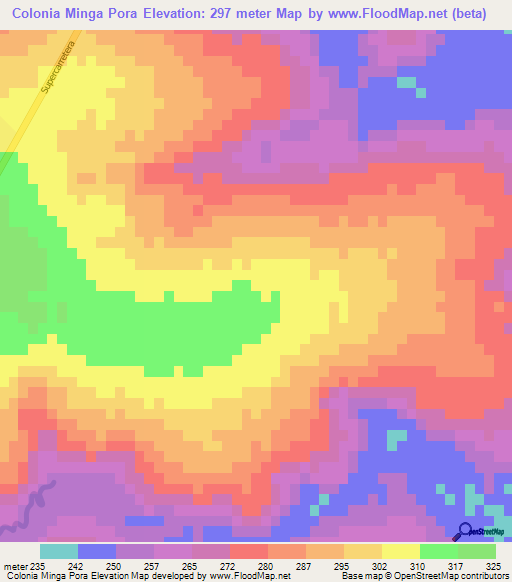 Colonia Minga Pora,Paraguay Elevation Map