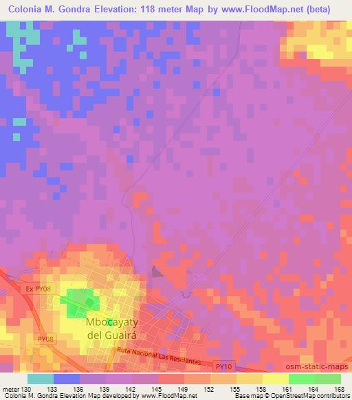 Colonia M. Gondra,Paraguay Elevation Map