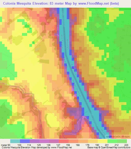 Colonia Mesquita,Paraguay Elevation Map