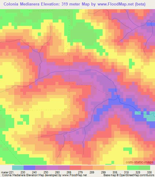 Colonia Medianera,Paraguay Elevation Map