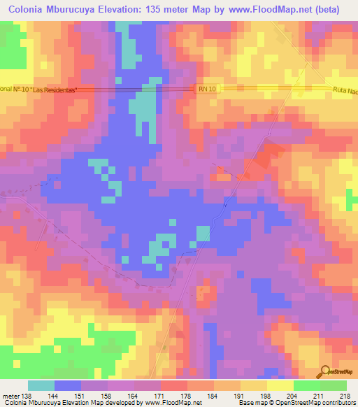 Colonia Mburucuya,Paraguay Elevation Map