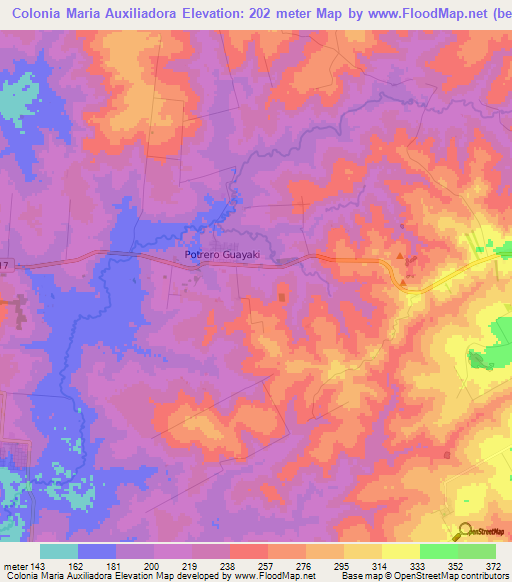 Colonia Maria Auxiliadora,Paraguay Elevation Map